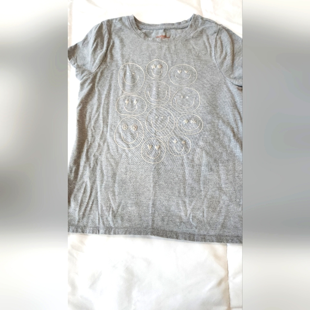 Girls Grey Smiley face tshirt